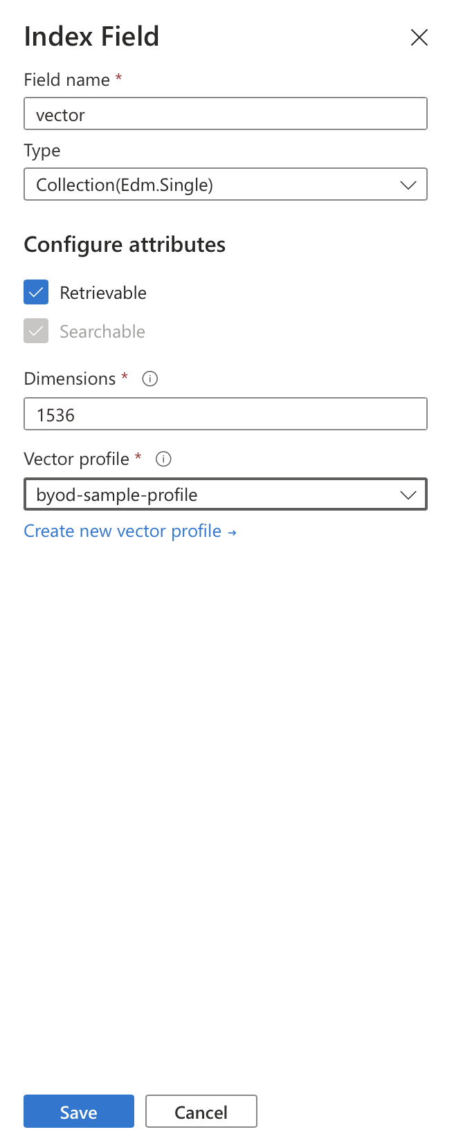 Assigning a vector profile to a field in Azure AI Search
