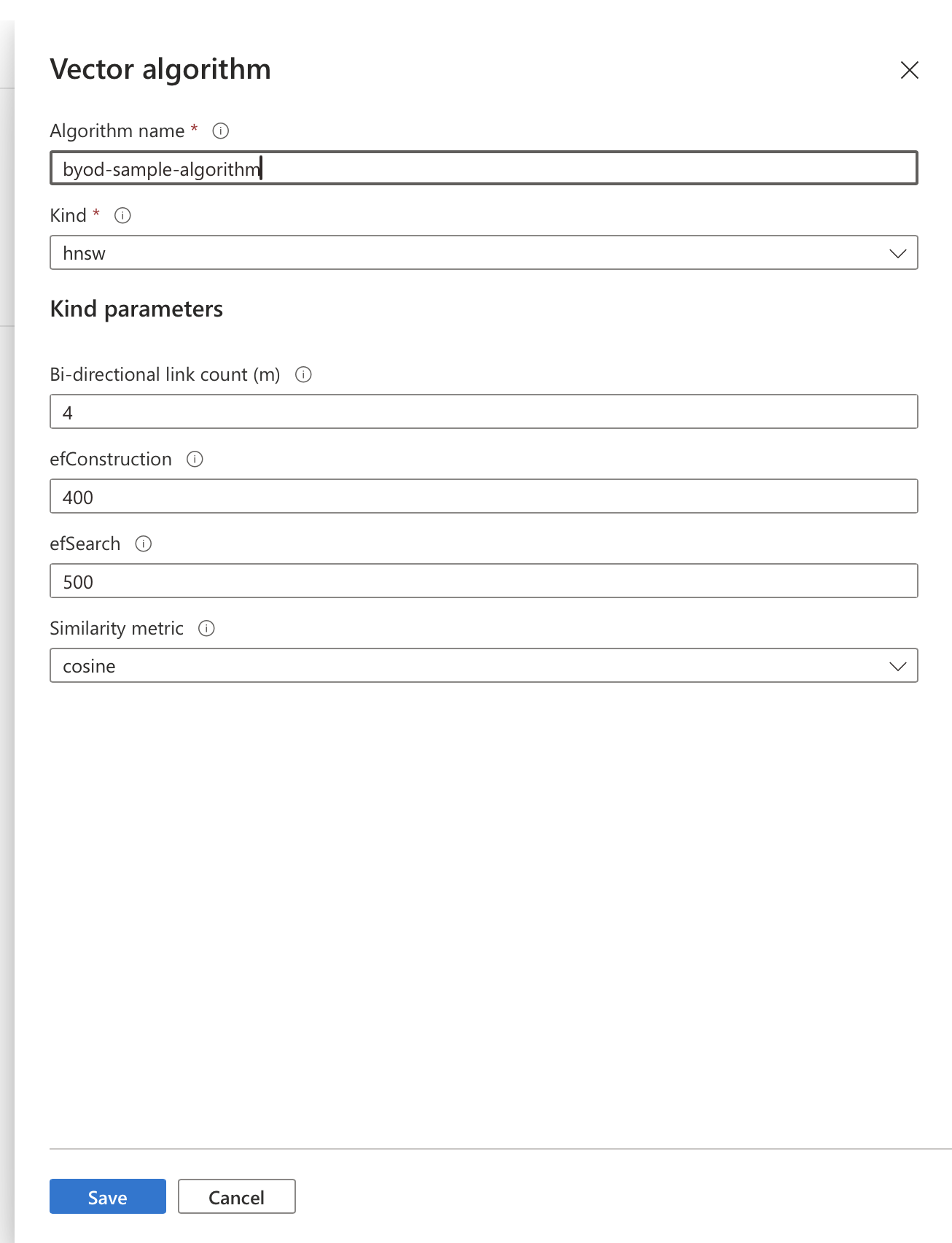 Creating a vector algorithm in Azure AI Search